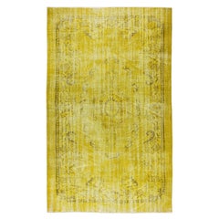 6.3x10 Ft Contemporary Handmade Turkish Vintage Area Rug Over-Dyed in Yellow