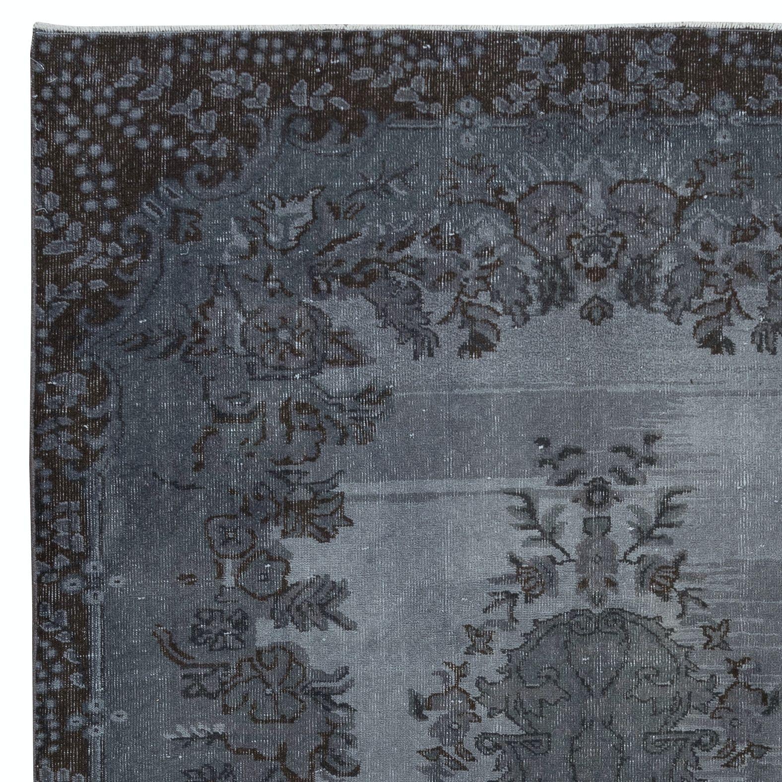 Handgefertigter grauer Teppich mit 6.3x10 Ft mit Medaillon-Design. Moderner türkischer Teppich (Handgewebt) im Angebot