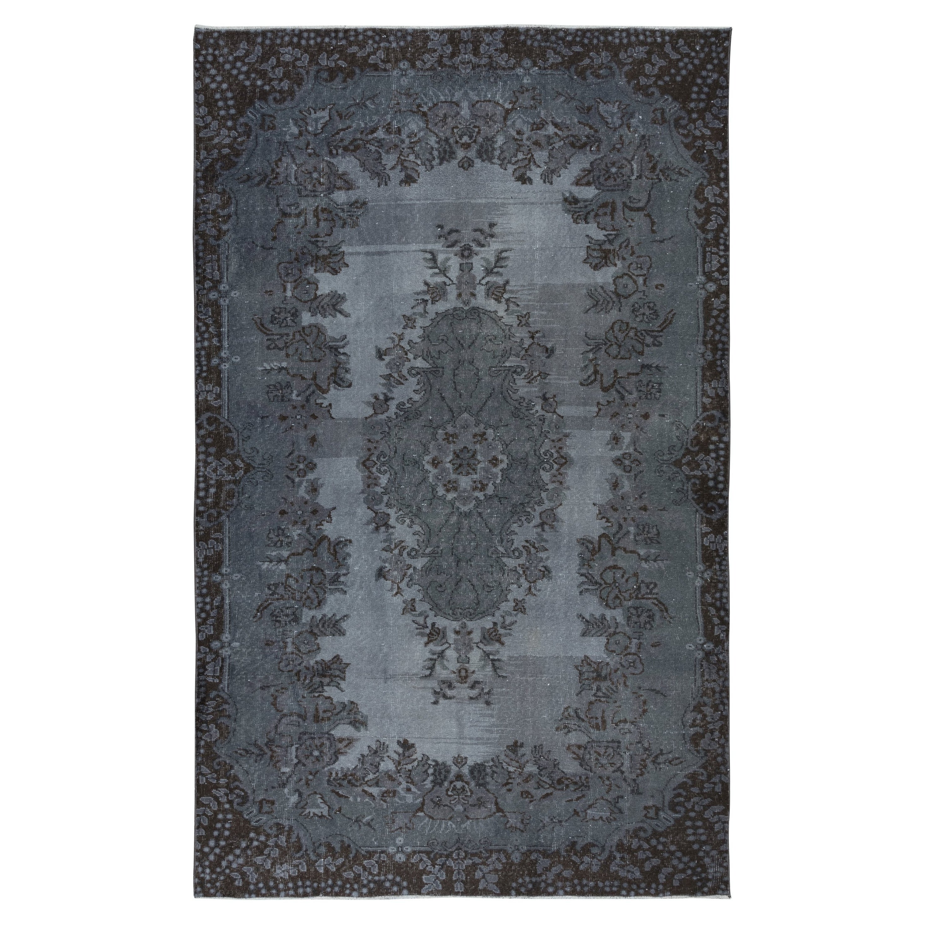 Handgefertigter grauer Teppich mit 6.3x10 Ft mit Medaillon-Design. Moderner türkischer Teppich