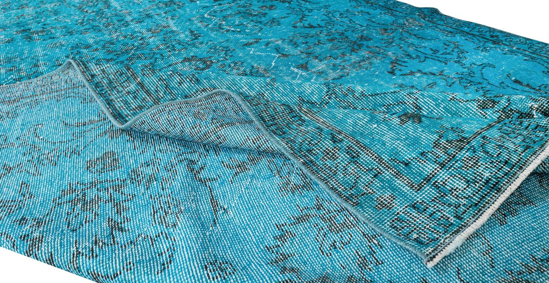 Hand-Knotted Handmade Vintage Turkish Area Rug Re-Dyed in Teal for Modern Interiors For Sale