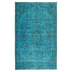 Handmade Vintage Turkish Area Rug Re-Dyed in Teal for Modern Interiors