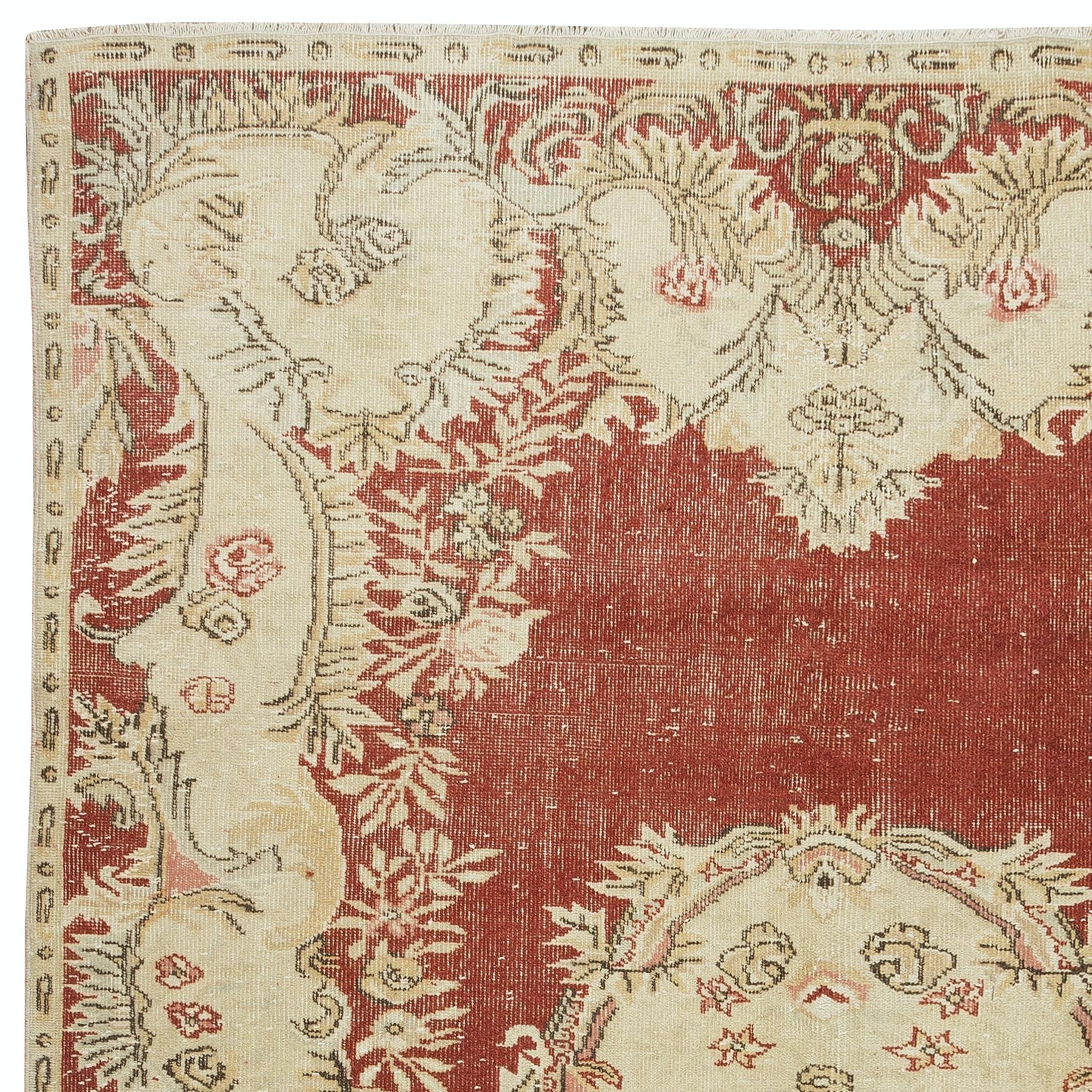 Turkish 6.3x10 ft One-of-a-kind Vintage Handmade Anatolian Area Rug in Red & Beige For Sale