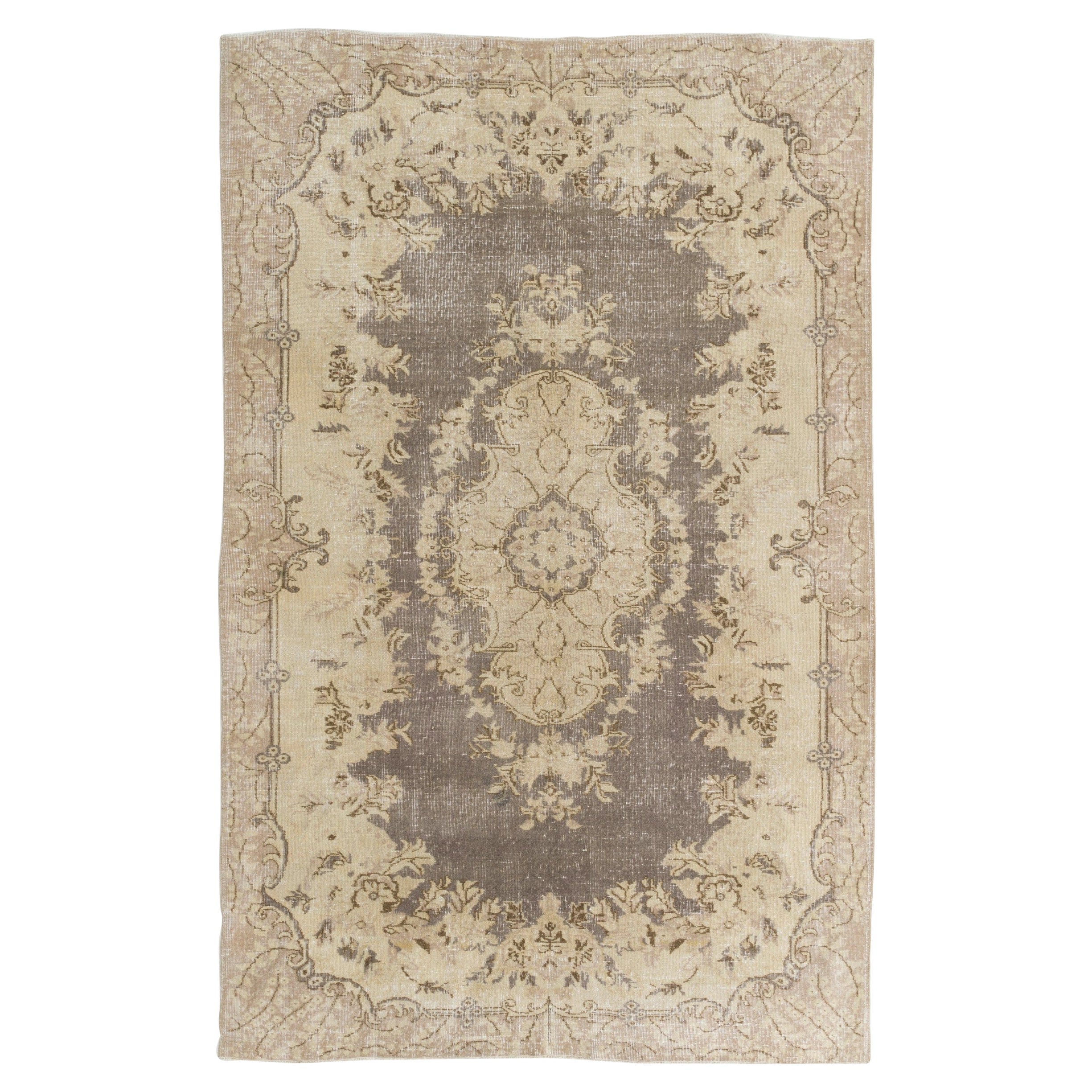 6.3x10 Ft Vintage Antiker gewaschener anatolischer Oushak-Teppich, Wohnzimmerteppich