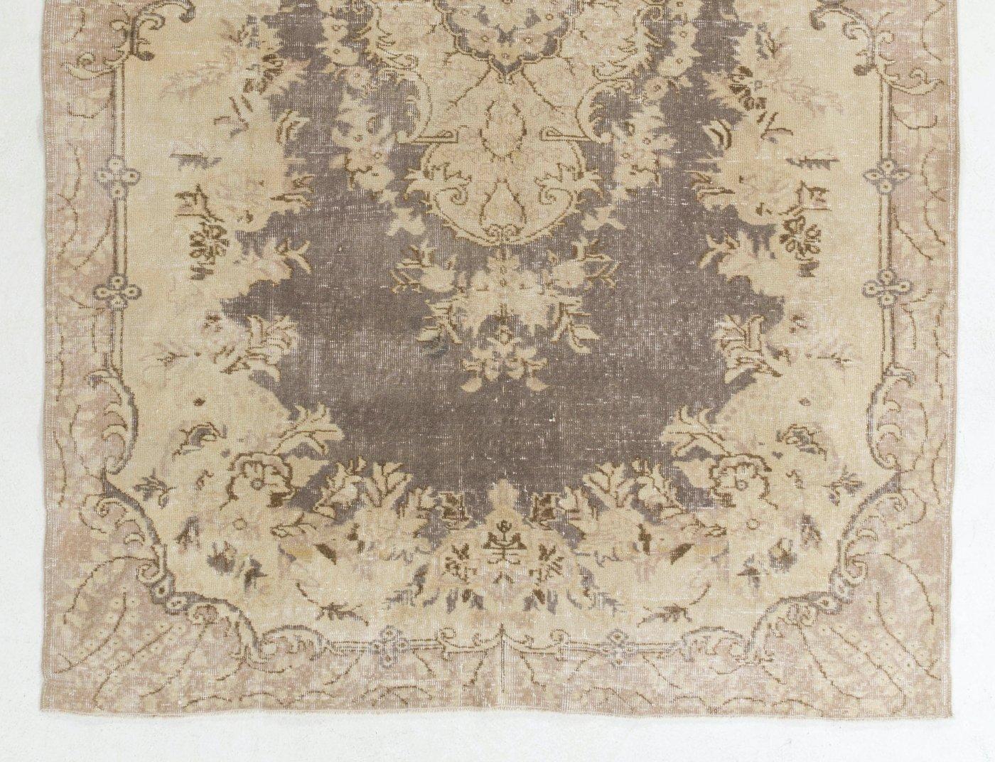 Turkish 6.3x10 Ft Vintage Antique Washed Anatolian Oushak Area Rug, Living Room Carpet For Sale