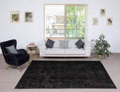 6.3x10 Ft Vintage Handmade Turkish Area Rug Redyed in Black for Modern Interiors
