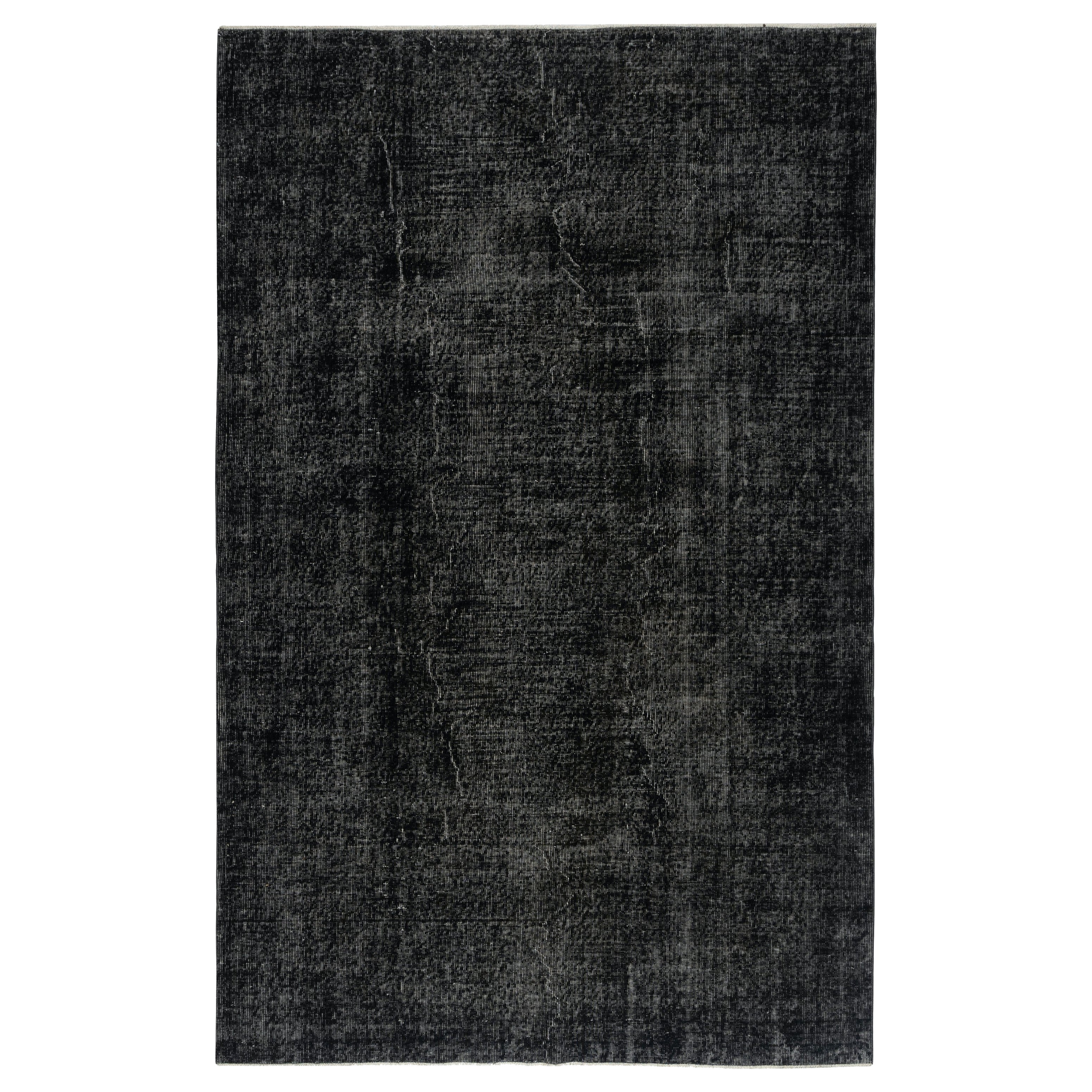 Tappeto turco vintage fatto a mano 6.3x10 Ft tinto di nero per interni moderni