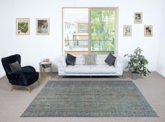 6.3x10 Ft Vintage Turkish Area Rug redyed in Blue Color for modern interiors