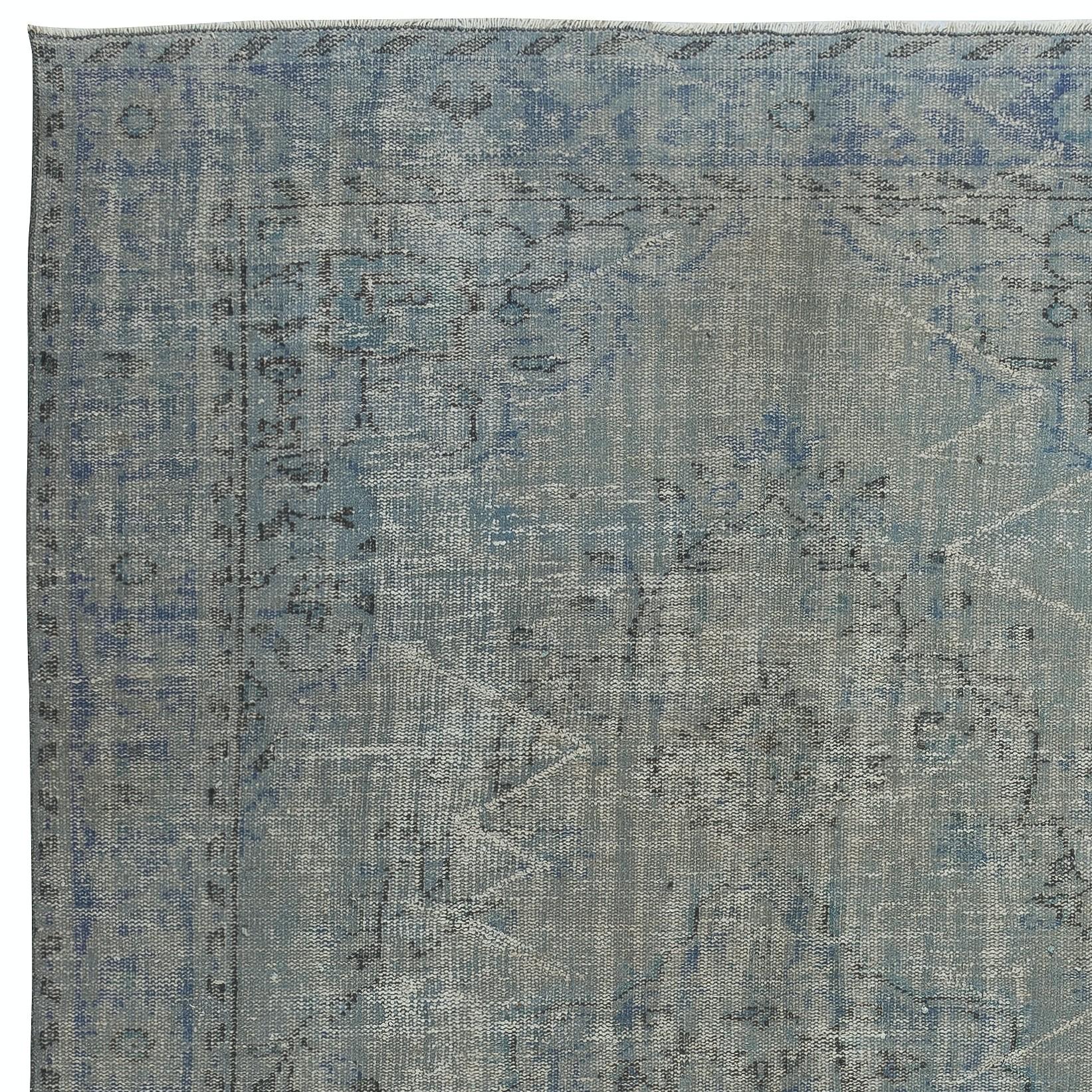 Turc 6.3x10 Ft Vintage Turkish Area Rug redyed in Blue Color for modern interiors en vente
