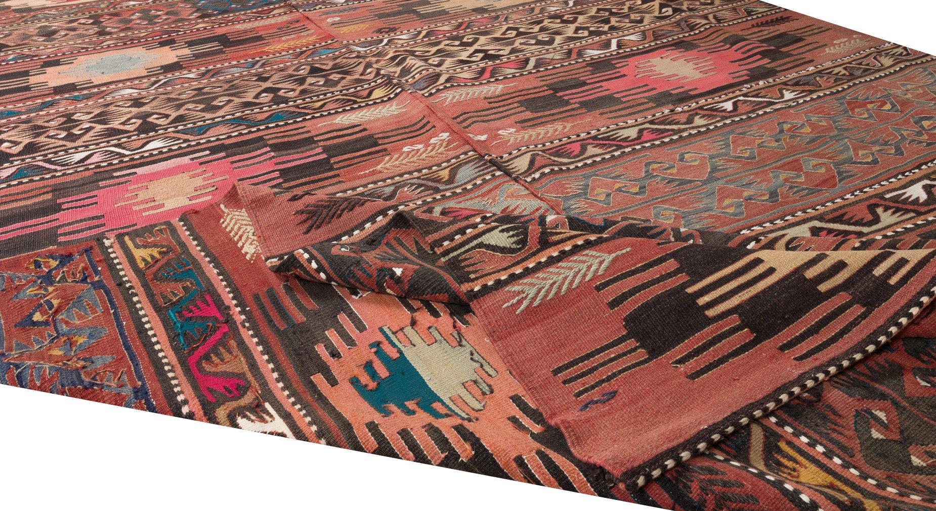 Turkish 6.3x10.2 Ft Vintage Hand-Woven Nomadic Anatolian Kilim 'Flat-Weave', 100% Wool For Sale