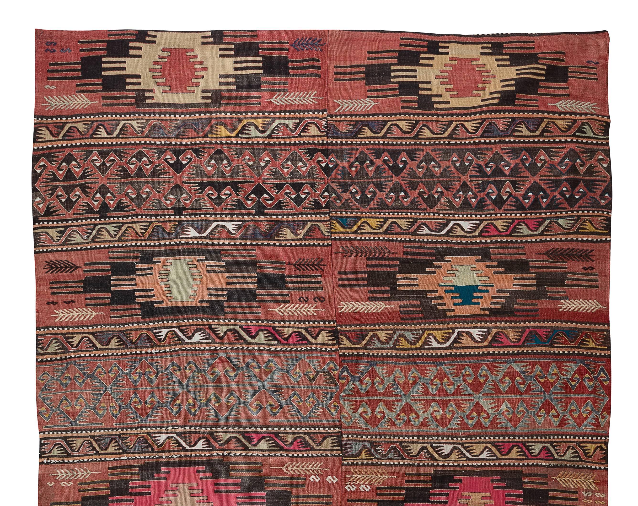 6.3x10.2 Ft Vintage Hand-Woven Nomadic Anatolian Kilim 'Flat-Weave', 100% Wool In Good Condition For Sale In Philadelphia, PA
