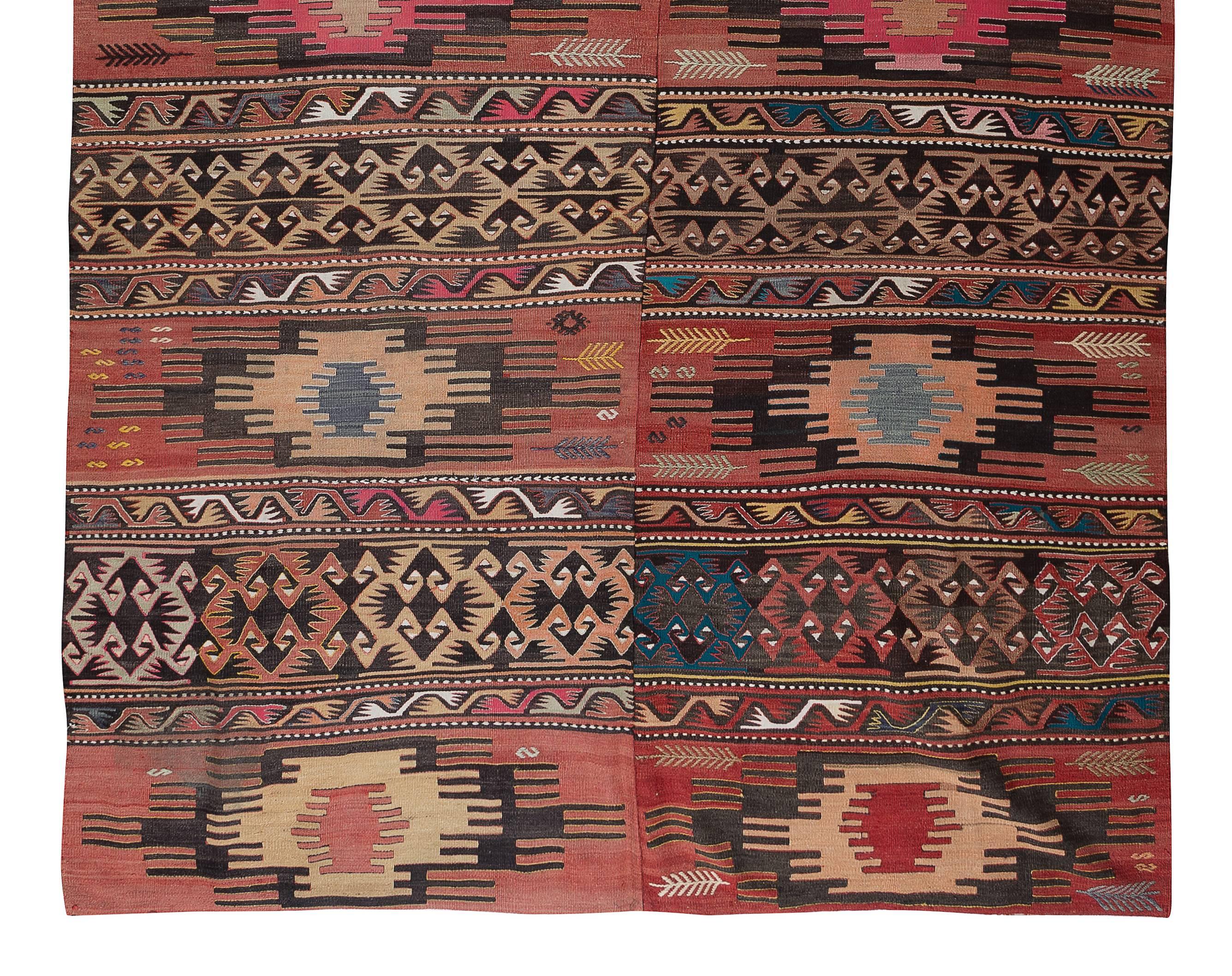 20th Century 6.3x10.2 Ft Vintage Hand-Woven Nomadic Anatolian Kilim 'Flat-Weave', 100% Wool For Sale