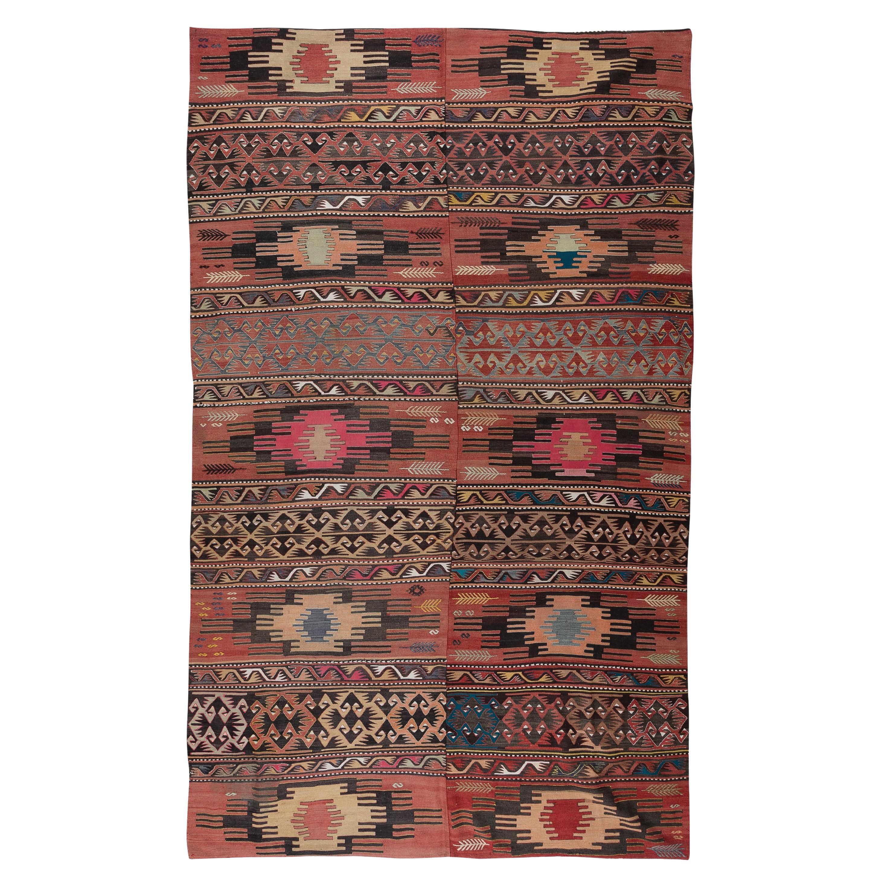 6.3x10.2 Ft Vintage Hand-Woven Nomadic Anatolian Kilim 'Flat-Weave', 100% Wool For Sale