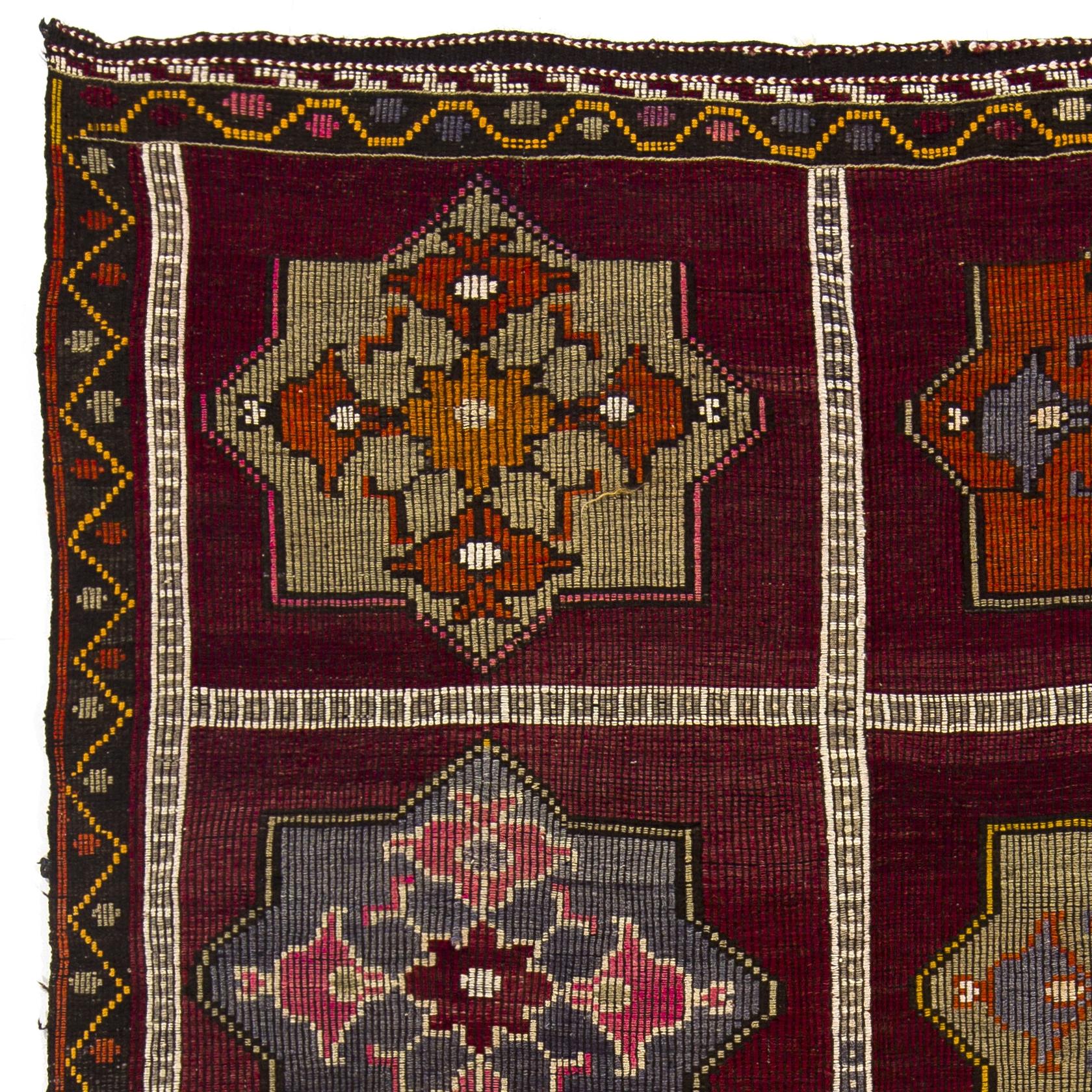 6.3x10.3 Ft Einzigartiger handgefertigter türkischer Vintage-Kilim 'Flachgewebe', 100% Wolle (Böhmisch) im Angebot
