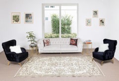 6.3x10.3 Ft Vintage Handmade Anatolian Oushak Wool Rug with Floral Garden Design