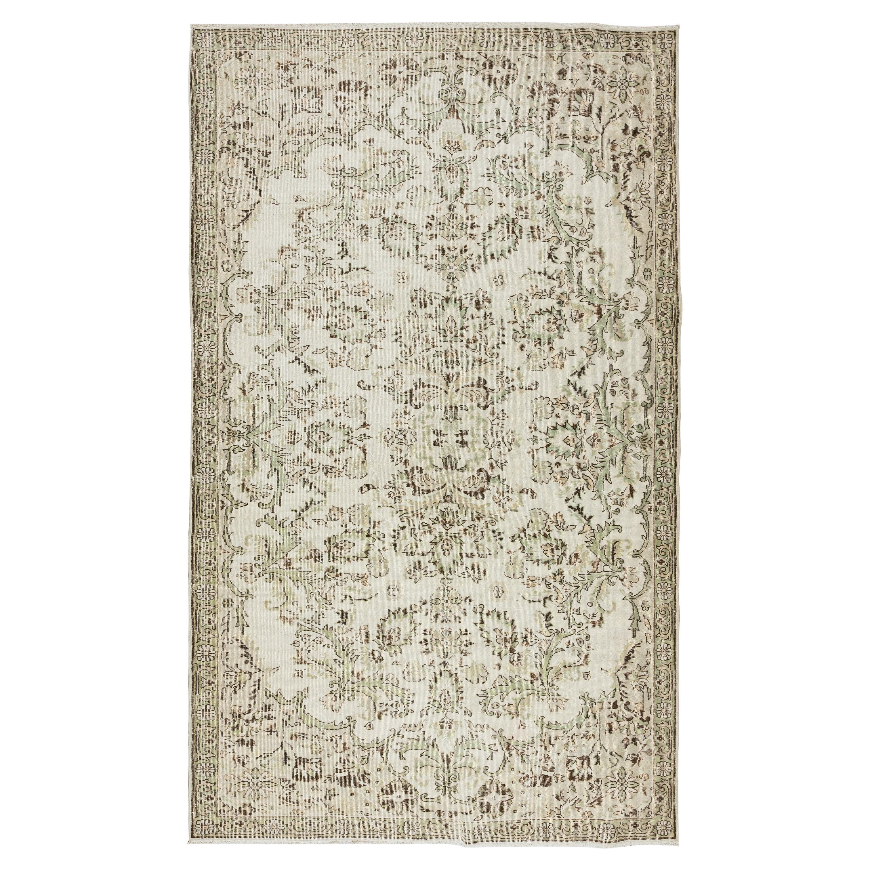 6.3x10.3 Ft Vintage Handmade Anatolian Oushak Wool Rug with Floral Garden Design For Sale