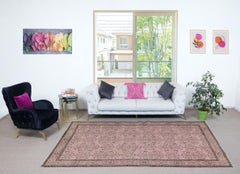 Tappeto turco vintage 6.3x10.3 Ft tinto in rosa per interni moderni