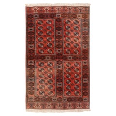 6'3"x10'3" Scarlet Red Vintage Turkaman Bokara Hand Knotted Wool Oriental Rug