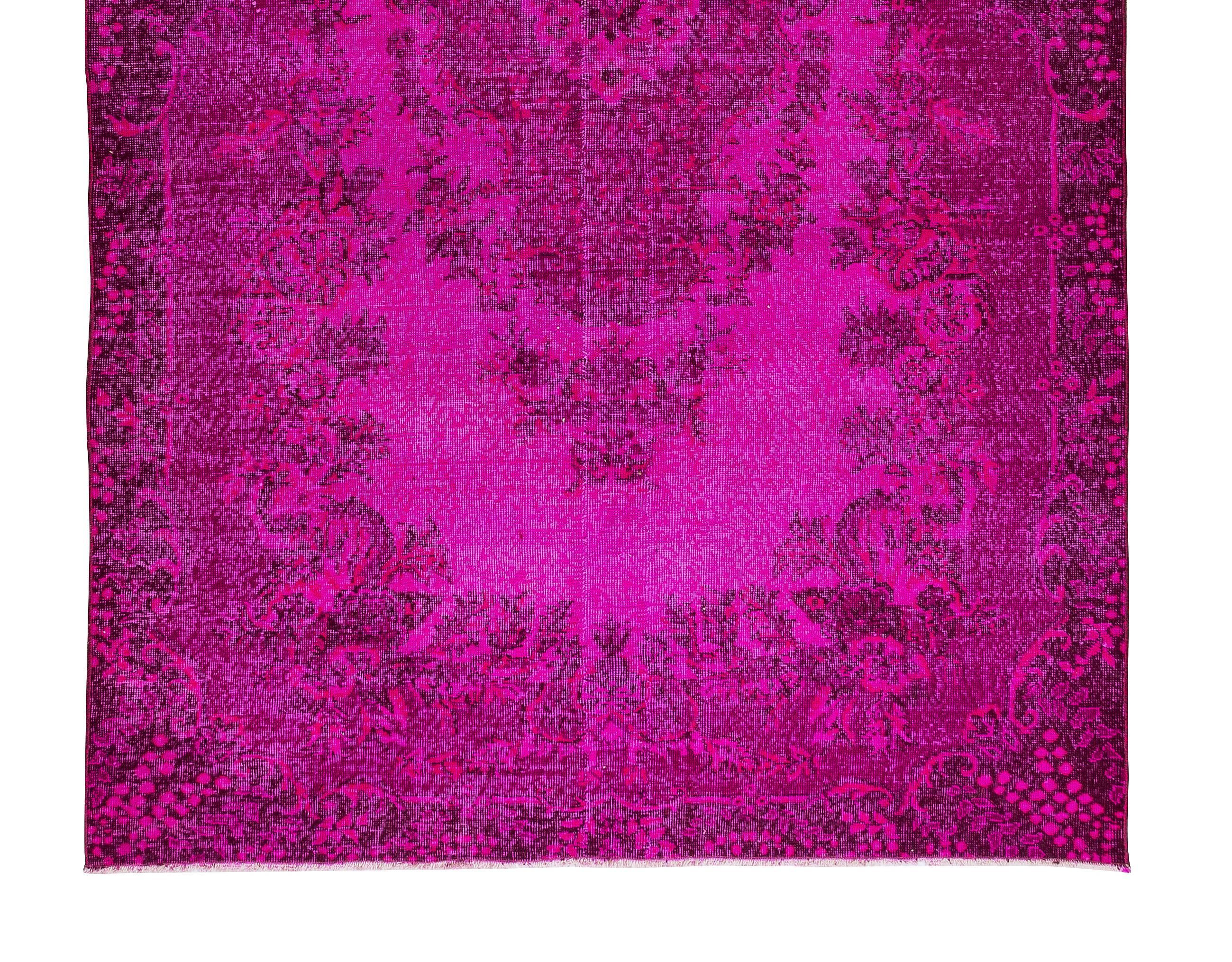 20th Century Turkish Handmade 1960s Authentic Rug in Hot Pink for Modern Interior For Sale