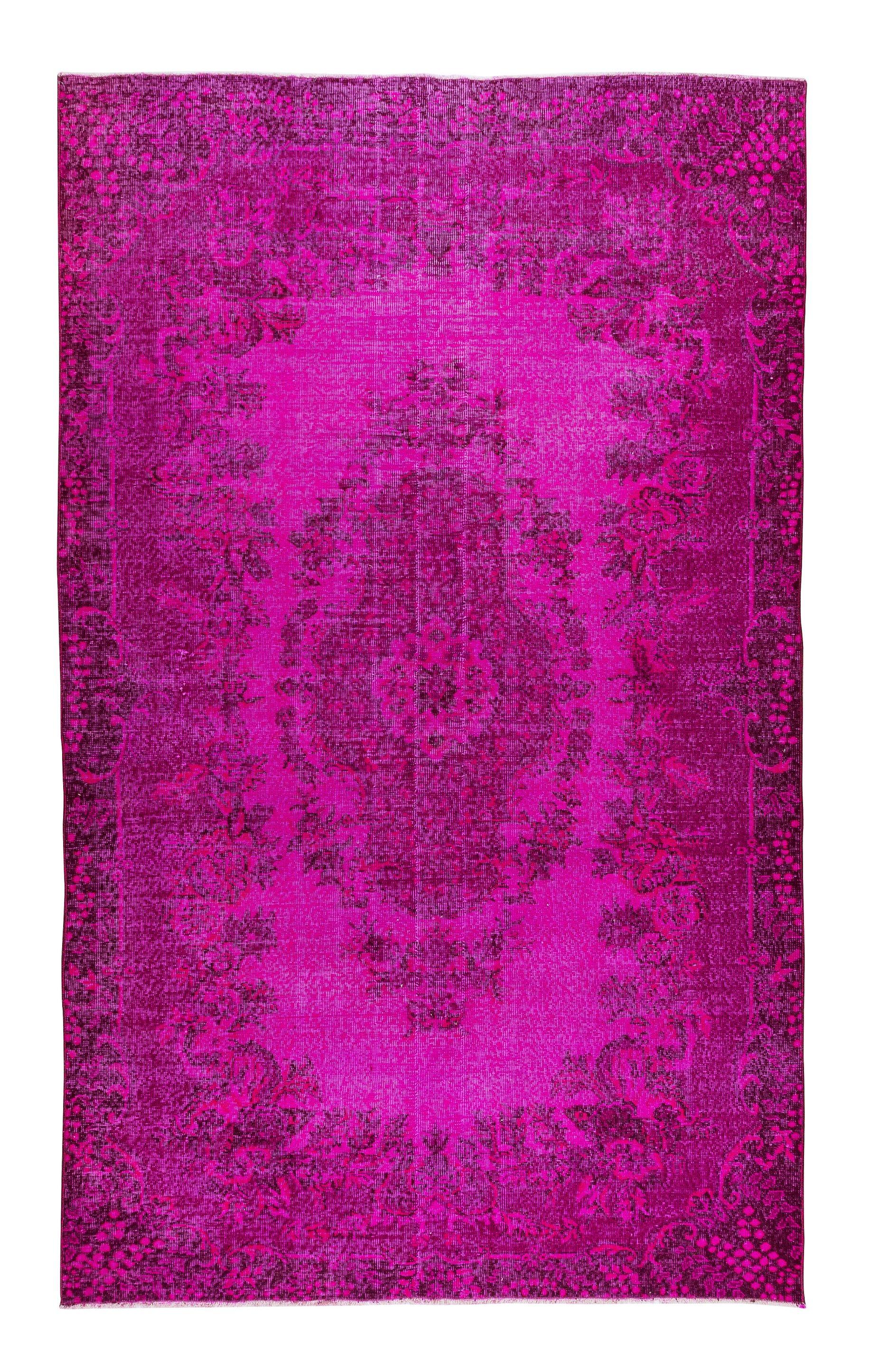 Turkish Handmade 1960s Authentic Rug in Hot Pink for Modern Interior