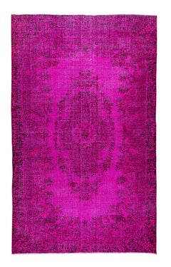 Vintage Turkish Handmade 1960s Authentic Rug in Hot Pink for Modern Interior