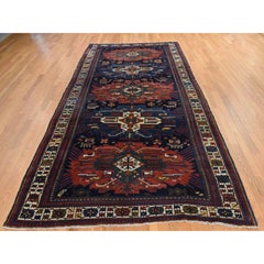 6'3"x11'7" Midnight Blue Antique Caucasian Hand Knotted Wool Runner Oriental Rug