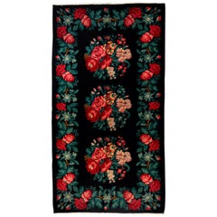6.4x11.9 Ft Vintage Bessarabian Kilim, Floral Handwoven Wool Rug from Moldova