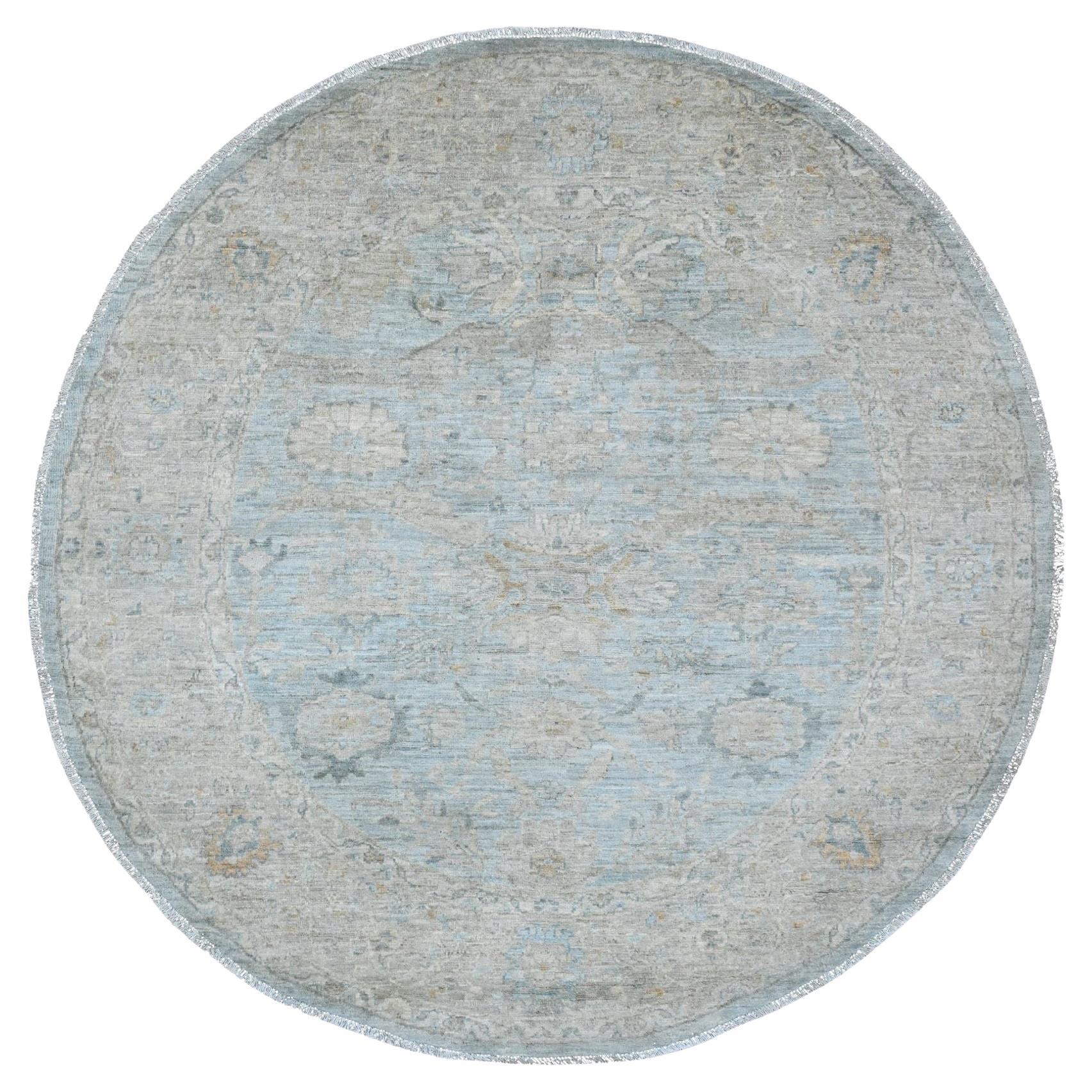 6'3"x6'3" Beau Blue Peshawar Ziegler Mahal Design en laine nouée à la main