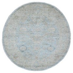 6'3 "x6'3" Beau Blue Peshawar Ziegler Mahal Design Tappeto rotondo in lana annodato a mano