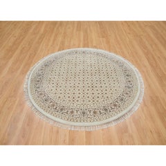6'3"x6'3" Ivory, 250 KPSI, Pure Wool Hand Knotted, Herati Design Round Rug