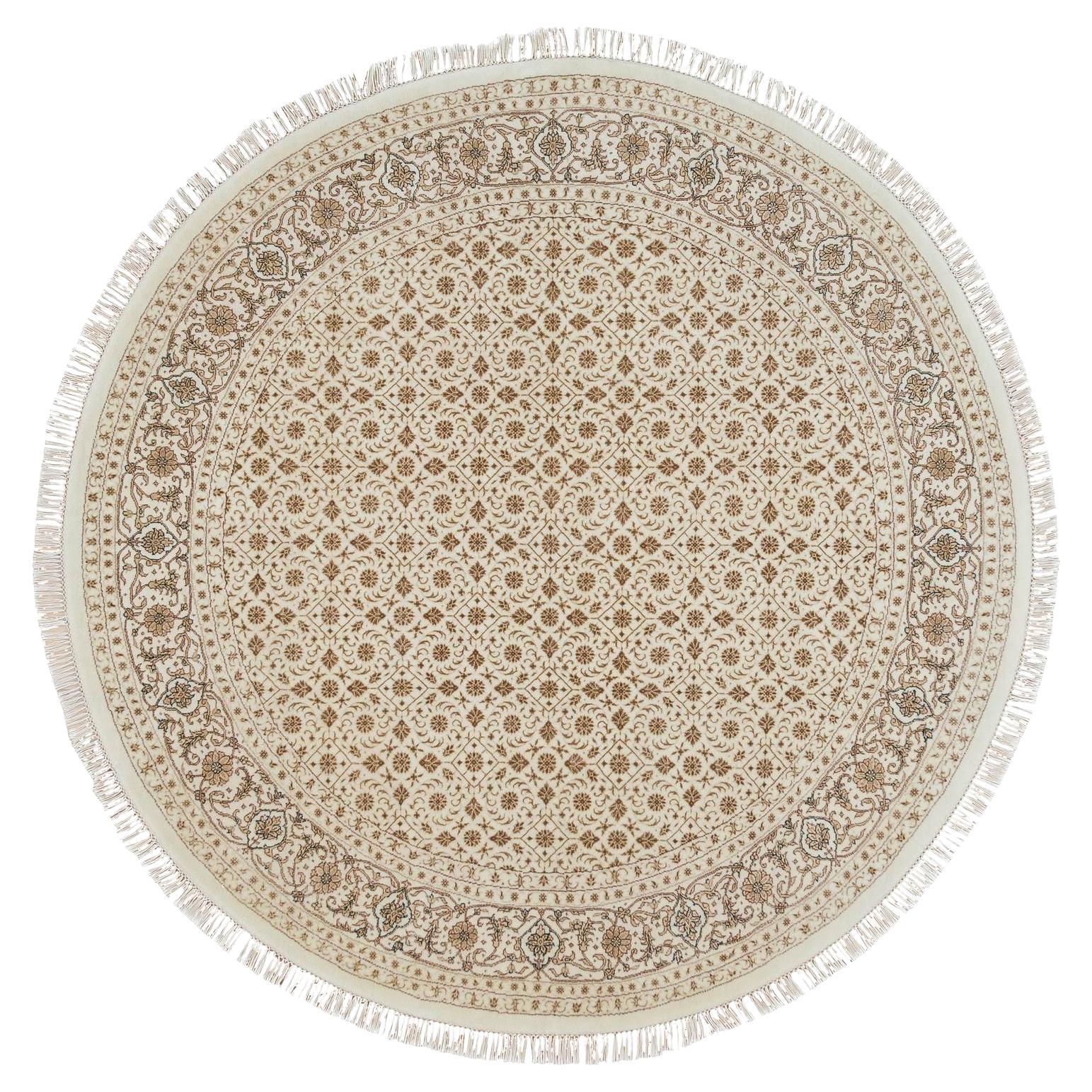 6'3"x6'3" Ivory, 250 KPSI, Pure Wool Hand Knotted, Herati Design Round Rug