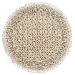 6'3"x6'3" Ivory, 250 KPSI, Pure Wool Hand Knotted, Herati Design Round Rug