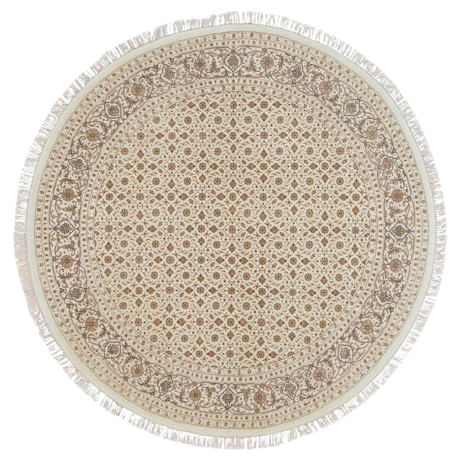 6'3"x6'3" Ivory, Organic Wool, Hand Knotted Herati Design 250 KPSI Rug