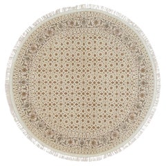6'3"x6'3" Ivory, Organic Wool, Hand Knotted Herati Design 250 KPSI Rug