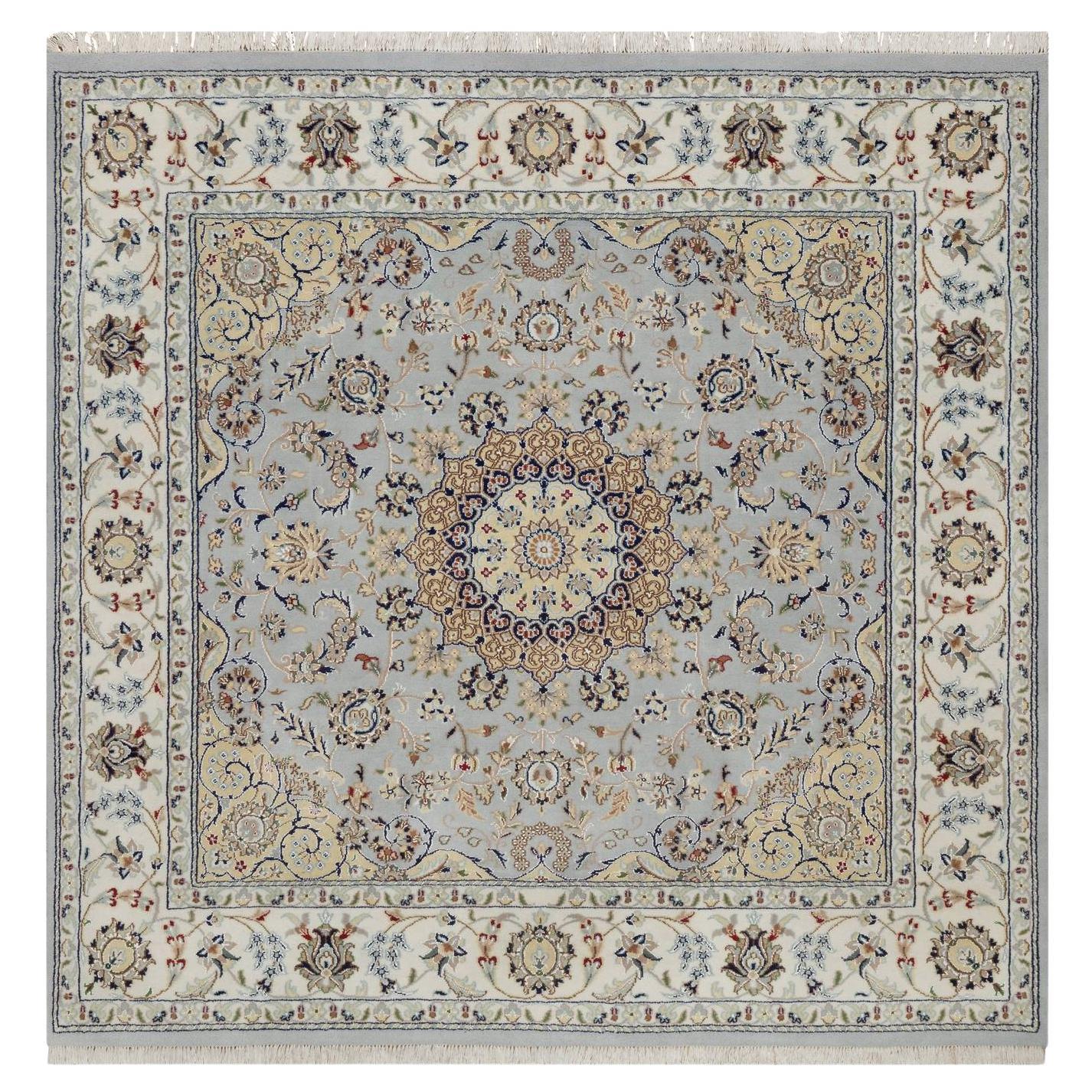 6
3 "x6
3" Hellblau 250 KPSI Wolle 
Seide Nain Handgeknüpfter Quadratischer Orientteppich