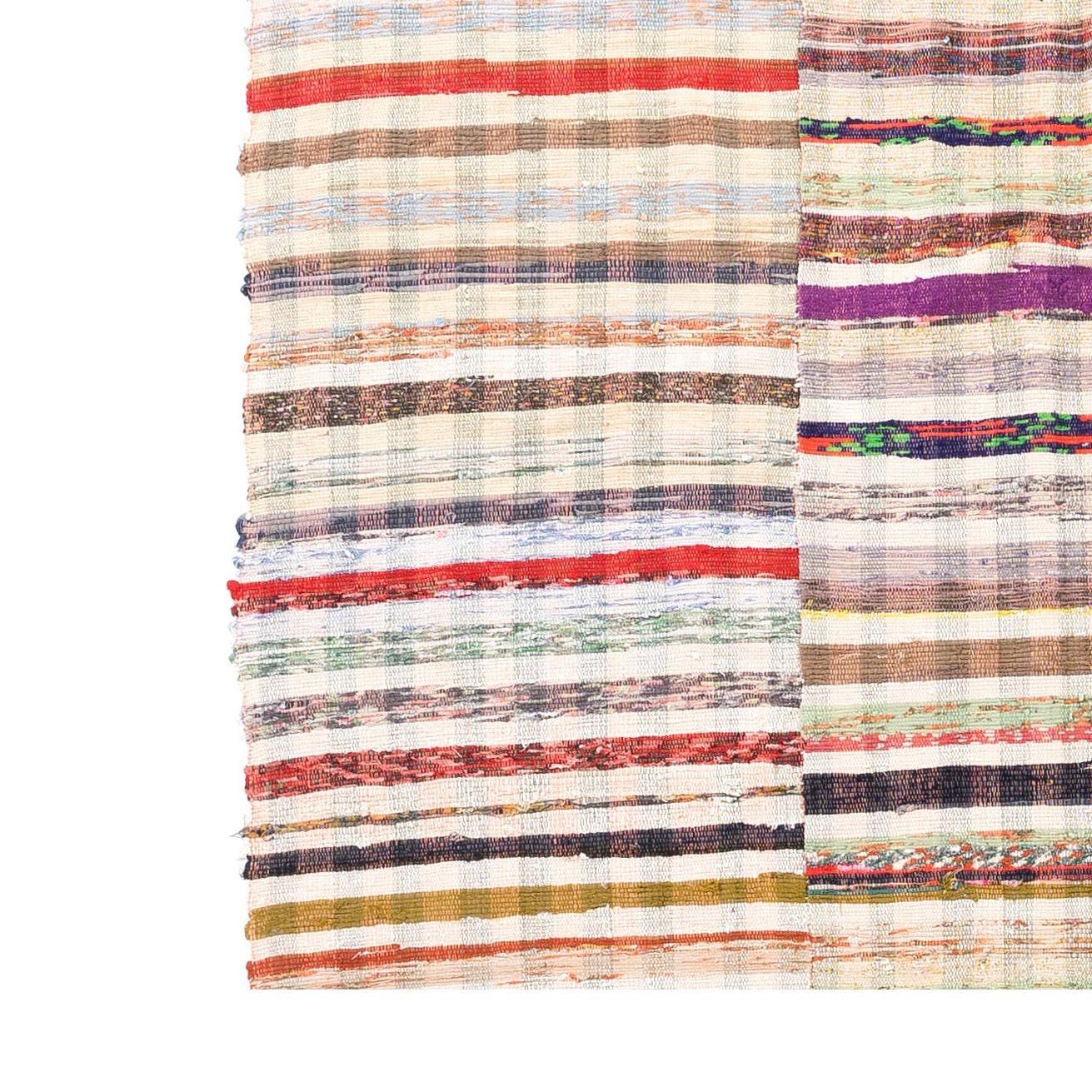 6.3x6.4 Ft Bunt Vintage Handgefertigter Rag-Teppich aus Baumwolle, Flachgewebe Wendbarer Kelim (Handgewebt) im Angebot