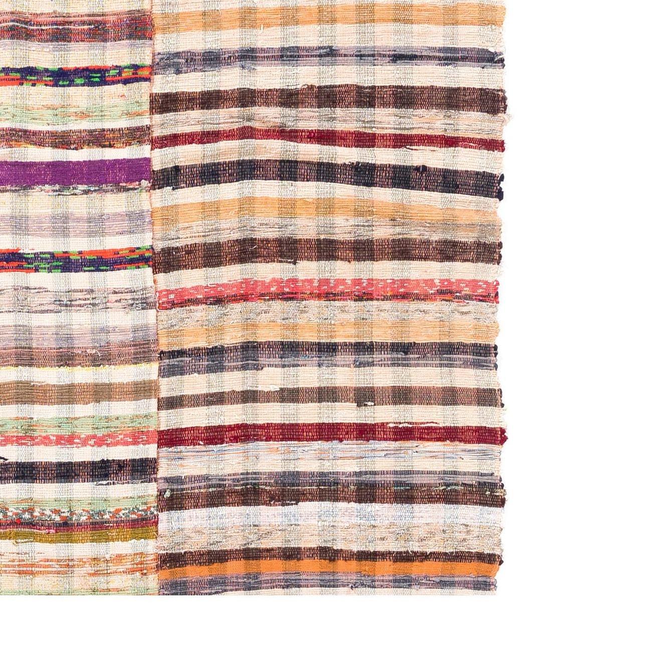 6.3x6.4 Ft Bunt Vintage Handgefertigter Rag-Teppich aus Baumwolle, Flachgewebe Wendbarer Kelim im Zustand „Gut“ im Angebot in Philadelphia, PA