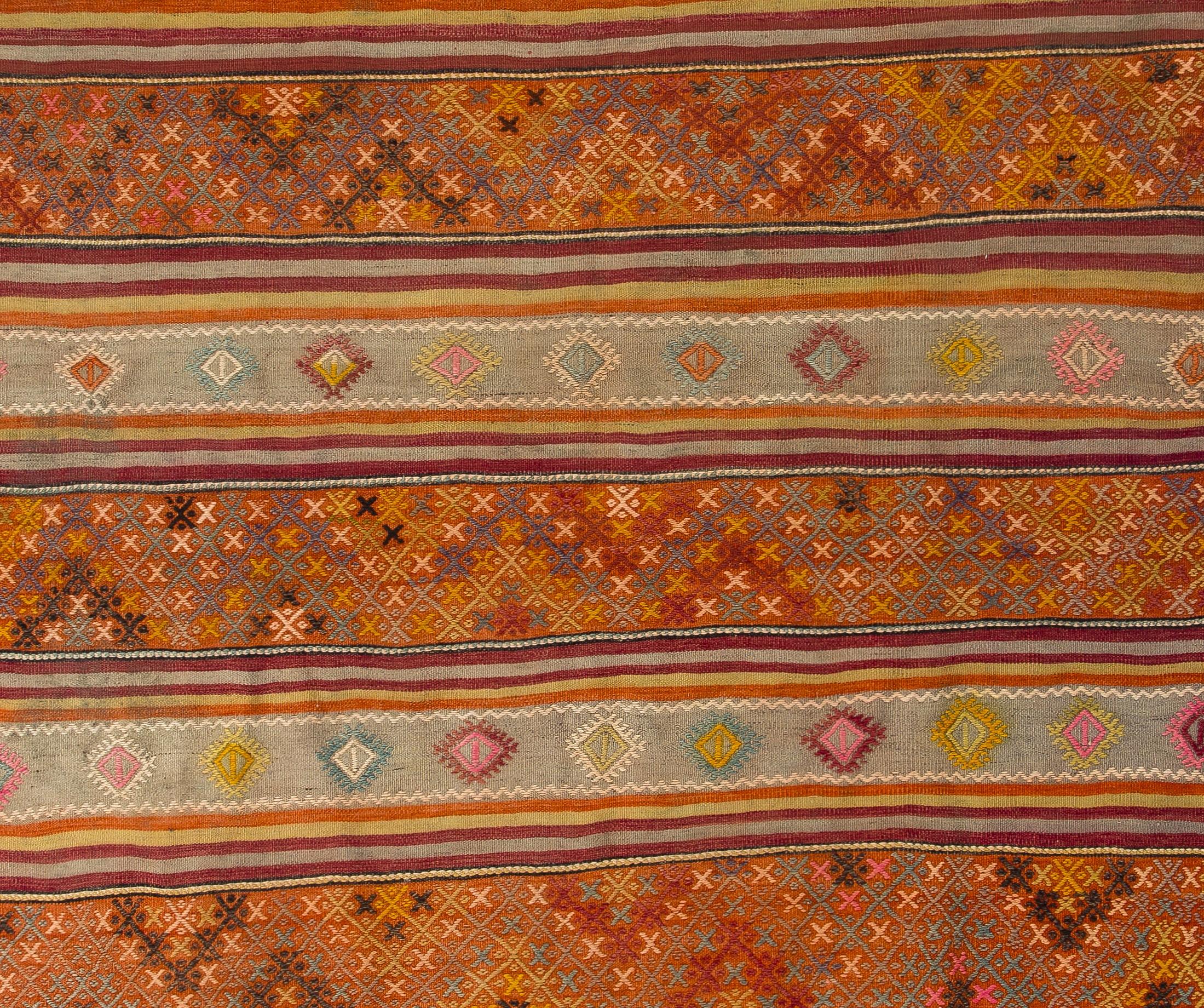 6.2x7.7 Ft Vintage Hand-Woven Nomadic C. Anatolian Kilim 'Flat Weave', 100% Wool In Good Condition For Sale In Philadelphia, PA