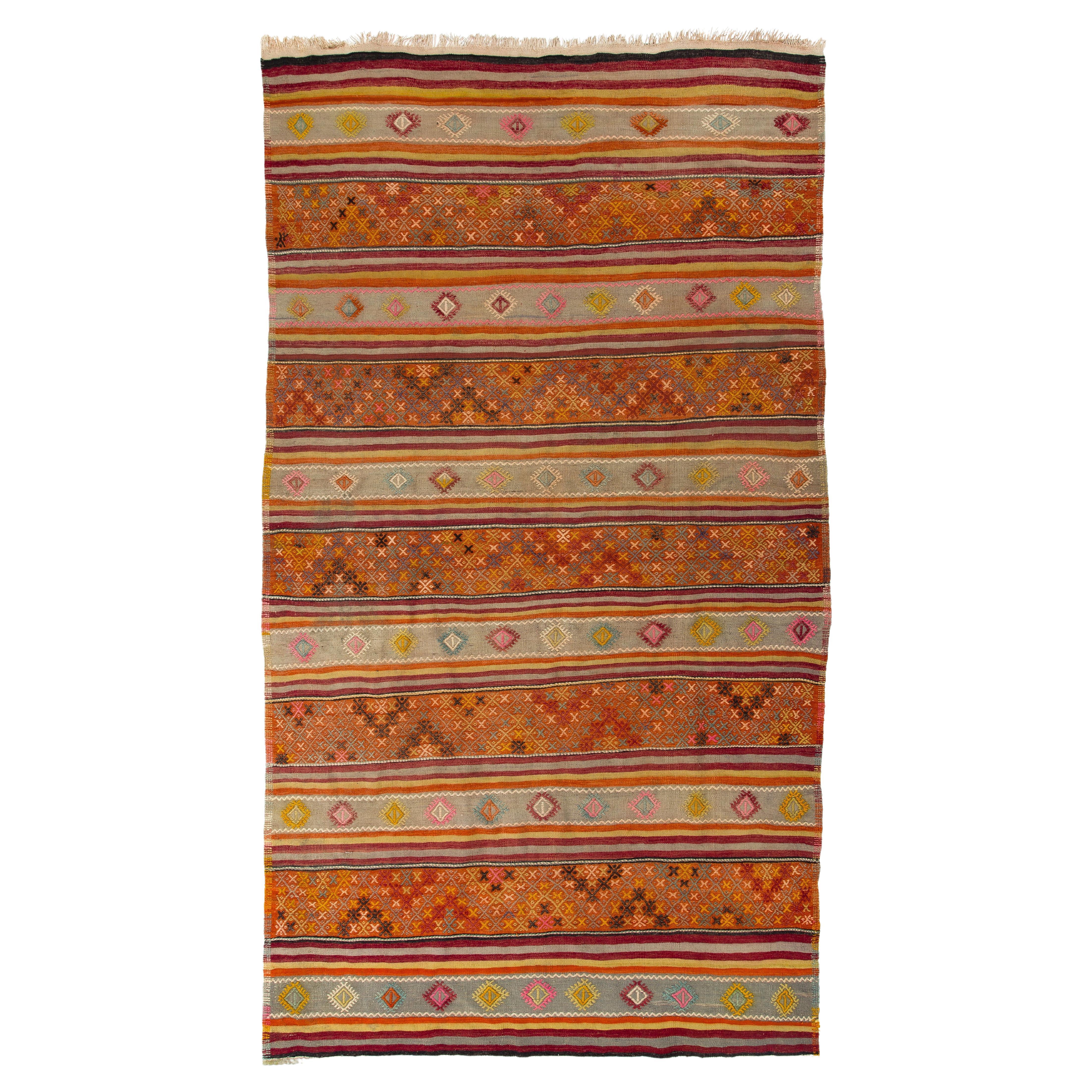 6.2x7.7 Ft Vintage Hand-Woven Nomadic C. Anatolian Kilim 'Flat Weave', 100% Wool For Sale