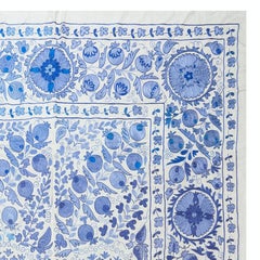 6'3"x8'3" Silk Wall Hanging, Embroidered Bedspread, Blue Tablecloth, New Throw