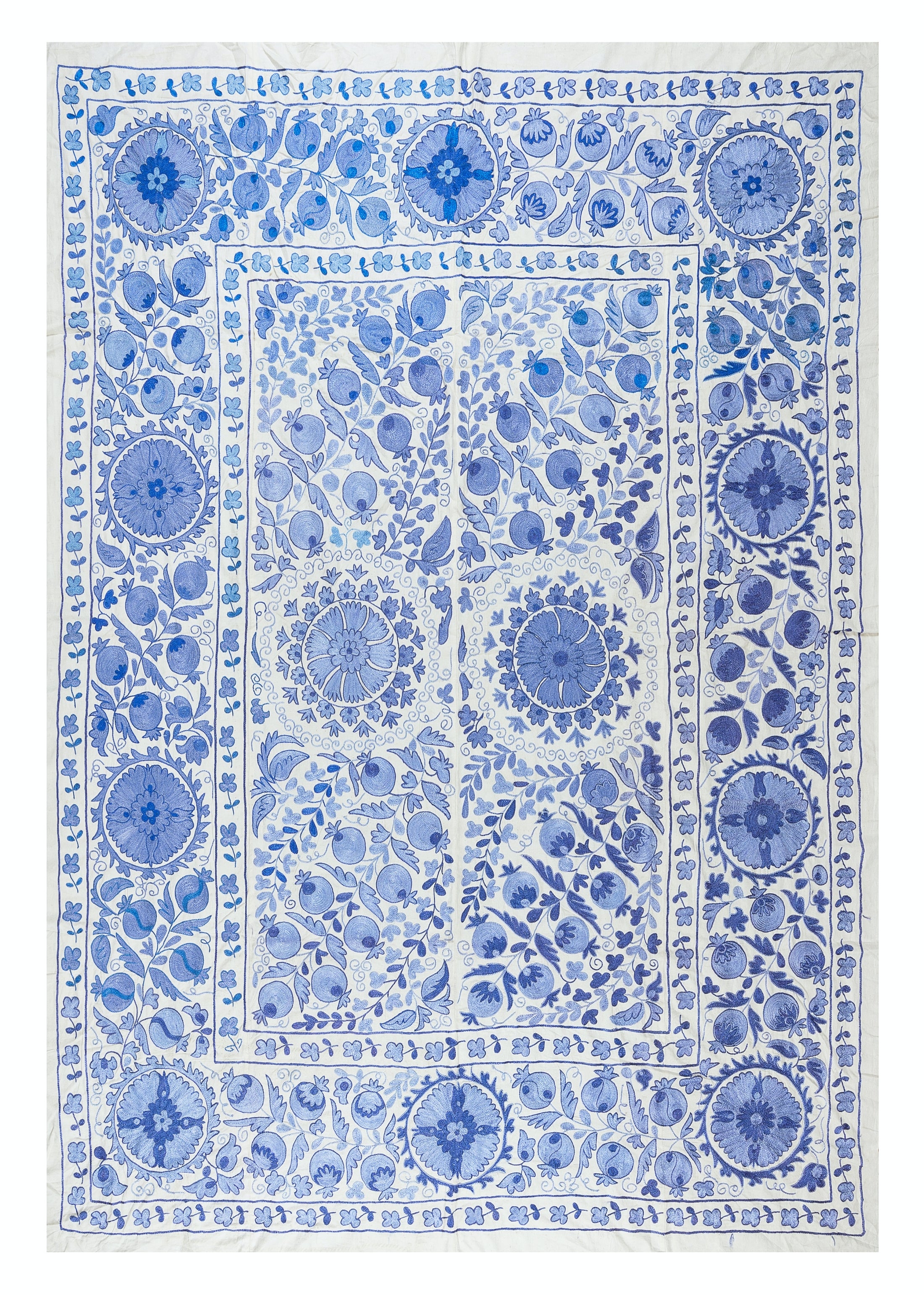 6'3"x8'3" Silk Wall Hanging, Embroidered Bedspread, Blue Tablecloth, New Throw For Sale