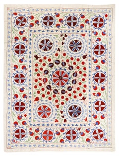 6.3x8 ft Silk Embroidery Bed Cover. Suzani Tablecloth. Traditional Wall Hanging
