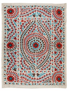 6.3x8 Ft Silk Embroidery Wall Hanging, Suzani Bedspread, New Uzbek Tablecloth