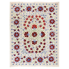6.3x8 Ft Silk Hand Embroidery Bed Cover, Uzbek Tapestry, Suzani Wall Hanging