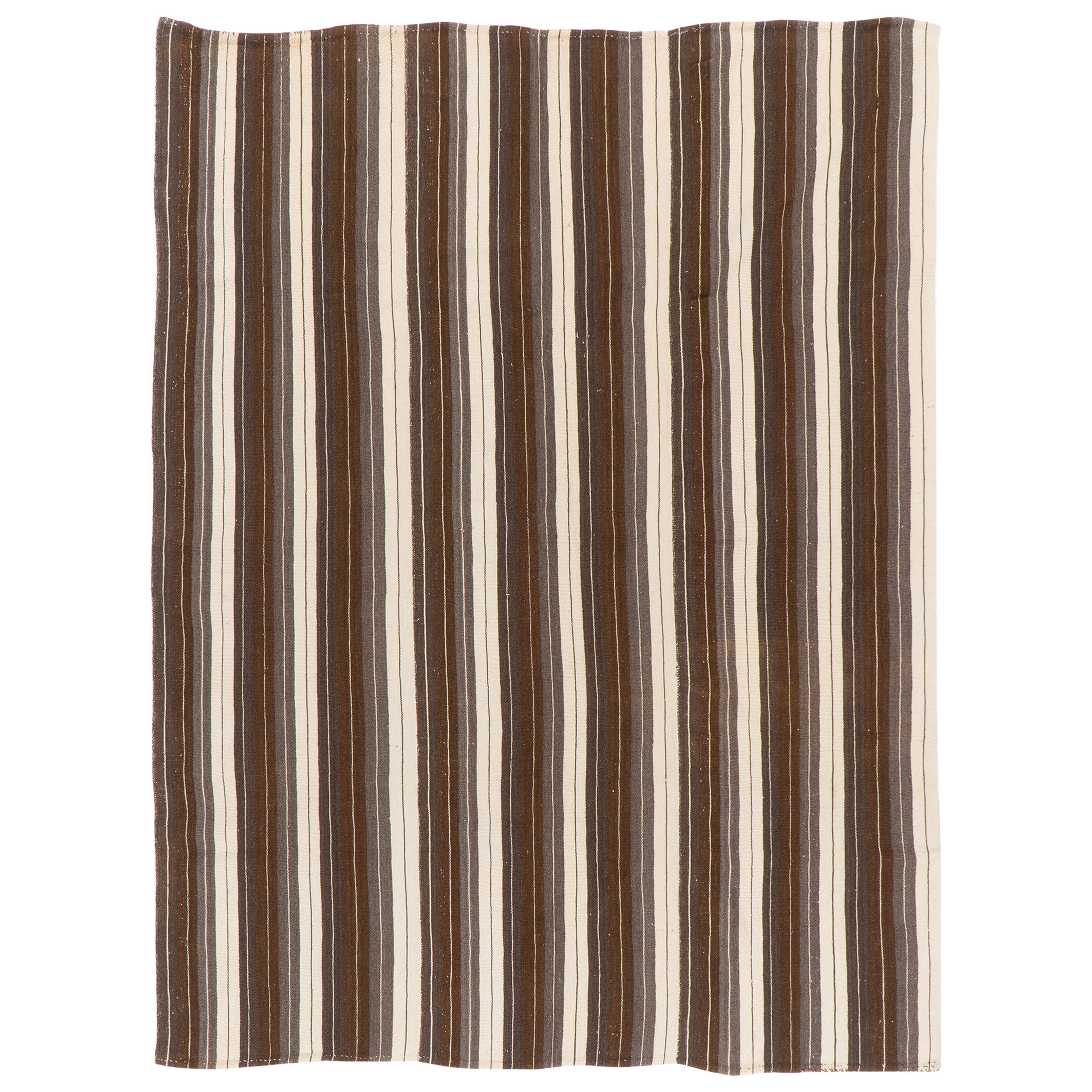 6.3x8 Ft Kilim turco vintage fatto a mano con bande verticali in lana naturale non tinta