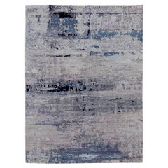 6'3"x8'10" Abstract Design Silver-Blue Hand Knotted Wool & Silk Oriental Rug