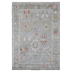 6'3 "x8'10" Spanish Gray Afghan Angora Oushak Leaf Design/One Tappeto di Lana Annodato a Mano