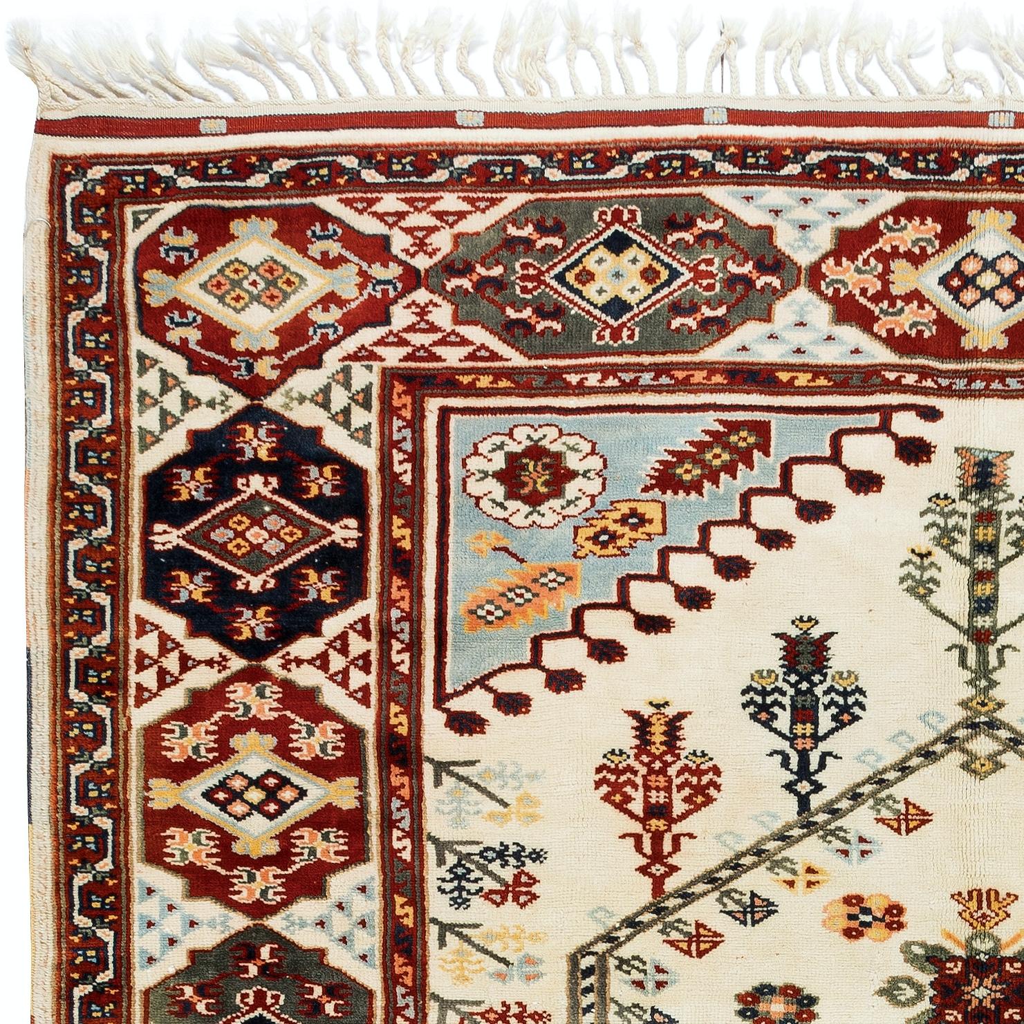 Turc 6.3x8.2 Ft Modern Modern Area Rug, noué à la main, entièrement en laine et teintures naturelles en vente