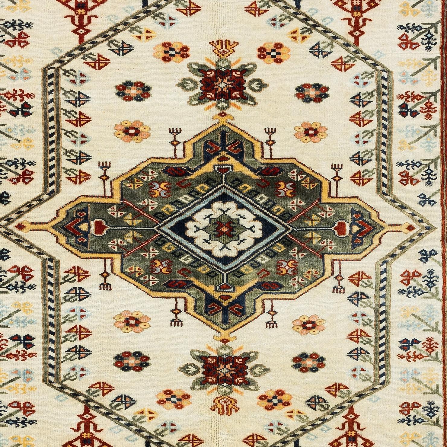Noué à la main 6.3x8.2 Ft Modern Modern Area Rug, noué à la main, entièrement en laine et teintures naturelles en vente