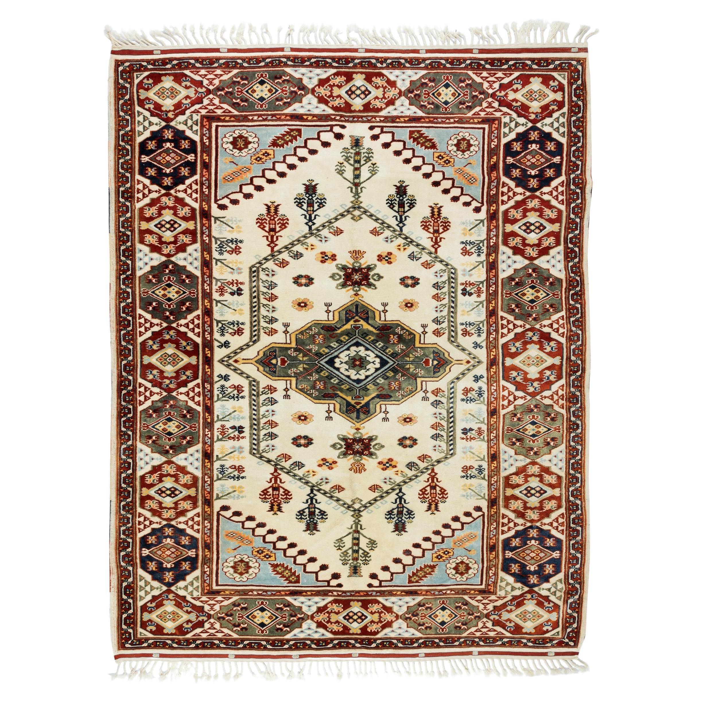 6.3x8.2 Ft Vintage Hand Knotted Turkish Rug, One-of-a-kind Traditional Carpet For Sale