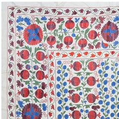 6.3x8.3 Ft Silk Embroidered Large Bedspread, Suzani Wall Hanging, Modern Throw